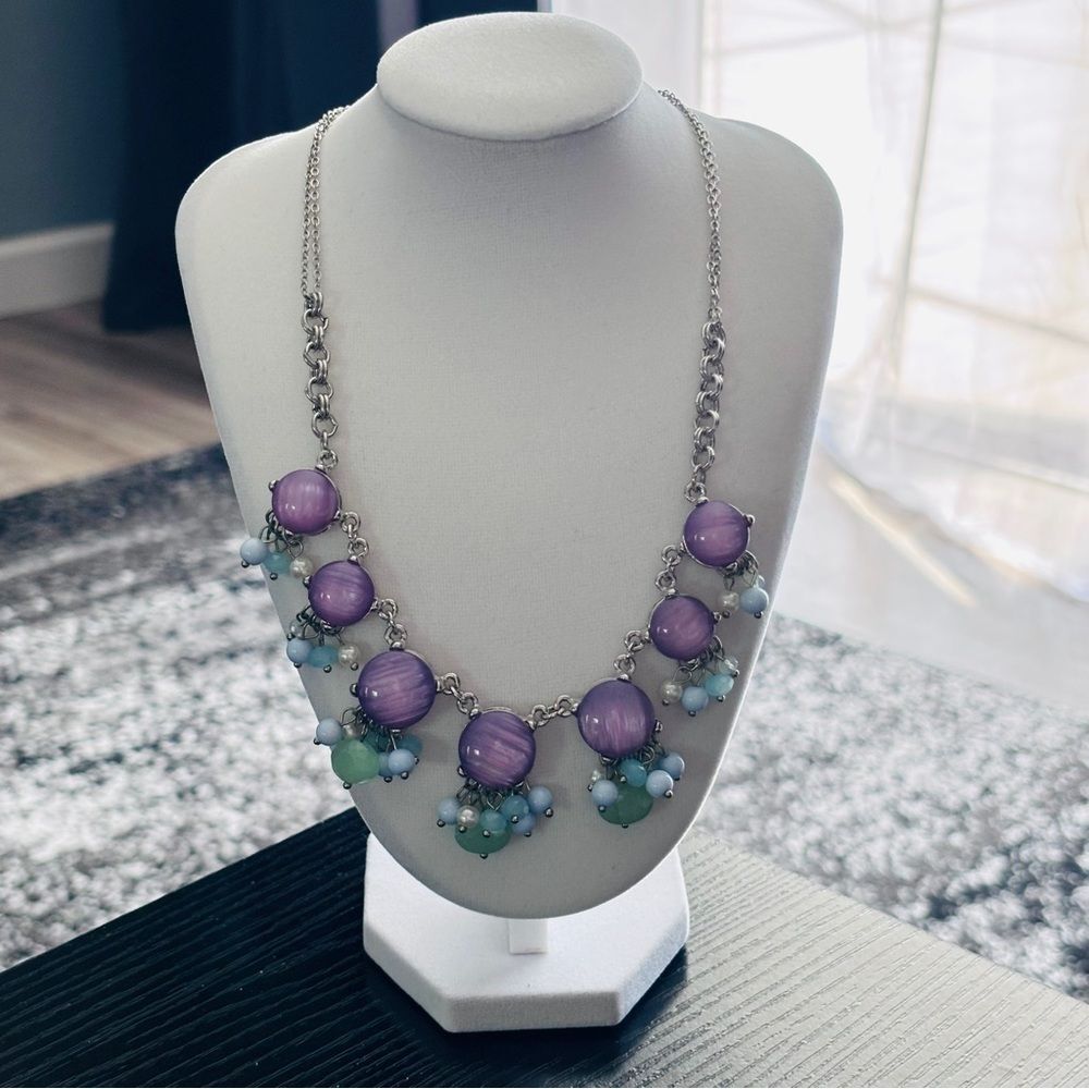 Pastel Cat Eye Statement Necklace Lavender Cabochon Mint Blue Charms